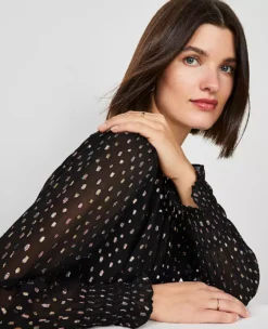 Petite Metallic Clip Shirred Top Black -Anntaylor Shop 830769 2222 ALT2