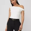 Petite Asymmetric One-Shoulder Top Winter White