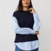 Petite Layered Mixed-Media Sweater Night Sky 1 Petite Layered Mixed-Media Sweater Night Sky -Anntaylor Shop 831150 1362