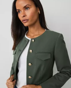 Petite Ponte Crew Neck Jacket Dried Cilantro -Anntaylor Shop 831186 3020 ALT2