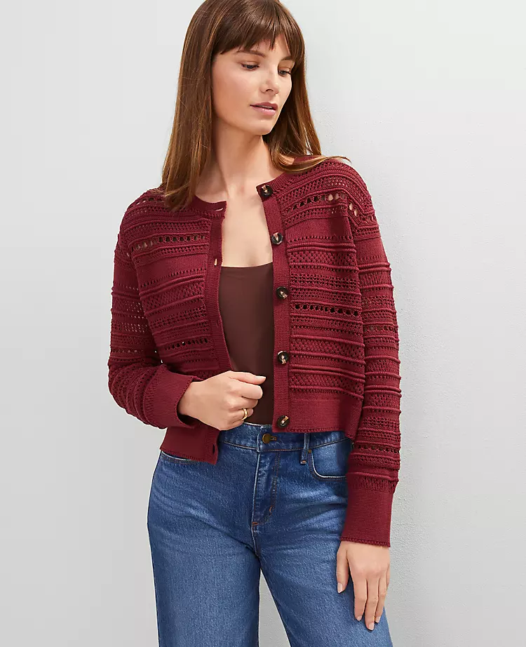Pointelle Textured Cardigan Moroccan Red 3 Pointelle Textured Cardigan Moroccan Red