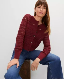 Pointelle Textured Cardigan Moroccan Red 7 Pointelle Textured Cardigan Moroccan Red -Anntaylor Shop 831272 5535 ALT2