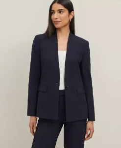 The Collarless Blazer In Seasonless Stretch Deep Navy Sky -Anntaylor Shop 831306 1934 ALT2