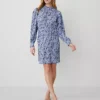 Floral Plisse Belted Shift Dress Colony Blue -Anntaylor Shop 831464 520183