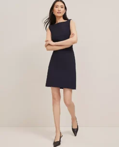 The Petite Boatneck Dress In Seasonless Stretch Deep Navy Sky