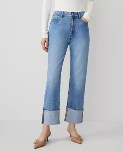 The Petite Cuffed Straight Jean Light Wash Indigo 8 The Petite Cuffed Straight Jean Light Wash Indigo -Anntaylor Shop 831529 3191 ALT1