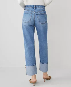 The Petite Cuffed Straight Jean Light Wash Indigo 9 The Petite Cuffed Straight Jean Light Wash Indigo -Anntaylor Shop 831529 3191 ALT2