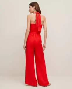 Linen Blend Halter Jumpsuit Fiery Red -Anntaylor Shop 831544 5139 ALT1