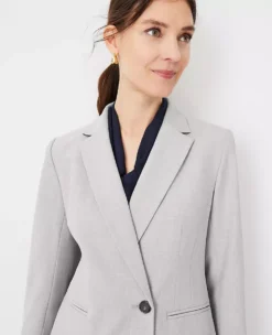 The Fitted Double Breasted Blazer In Bi-Stretch Pebble Grey Melange 7 The Fitted Double Breasted Blazer In Bi-Stretch Pebble Grey Melange -Anntaylor Shop 831762 6292 ALT2