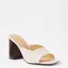 Embossed Leather High Block Heel Mule Sandals Pearl Shadow -Anntaylor Shop 832773 9133