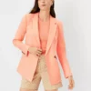 Petite Longer Tailored Double Breasted Blazer In Linen Blend Vivid Apricot