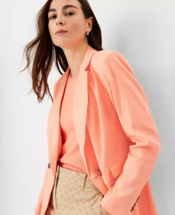 Petite Longer Tailored Double Breasted Blazer In Linen Blend Vivid Apricot -Anntaylor Shop 833107 4043 ALT2