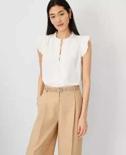 Petite Mixed Media Ruffle Shell Winter White