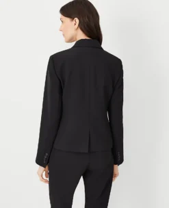 The Petite Shorter One Button Blazer In Fluid Crepe Black -Anntaylor Shop 835053 2222 ALT1