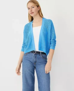 Petite Mesh Stitch Open Cardigan Cerulean Blue
