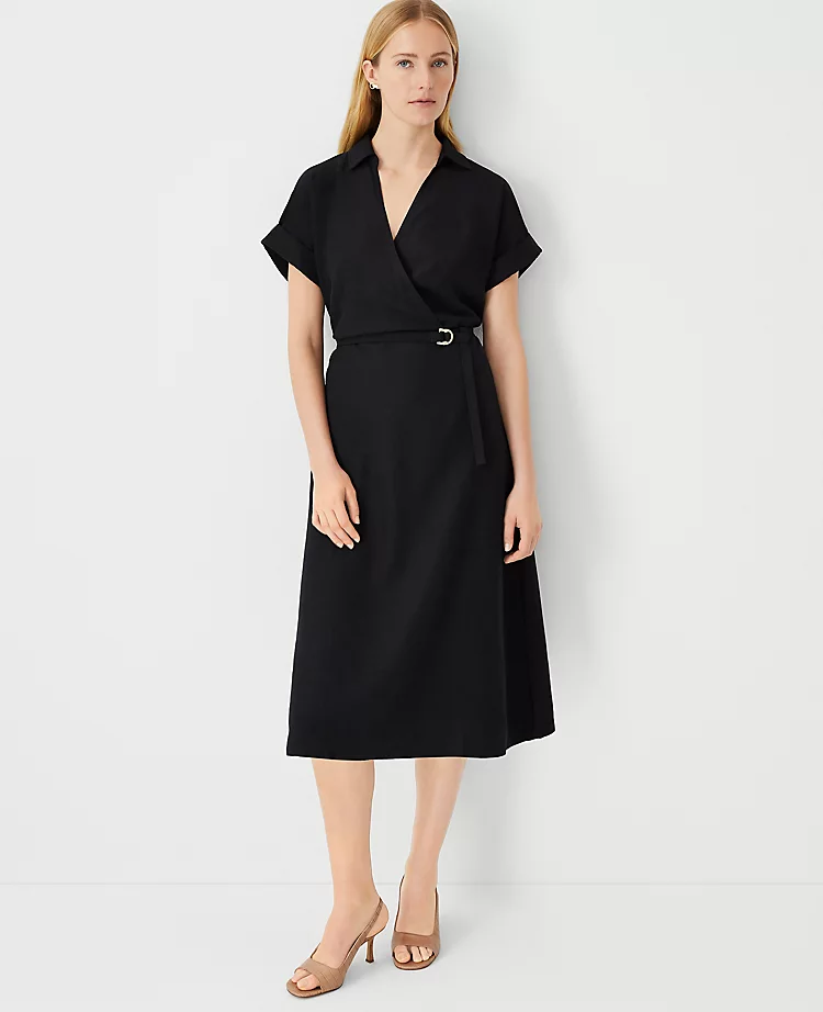Petite Crossover Collared Midi Shirtdress Black 3 Petite Crossover Collared Midi Shirtdress Black