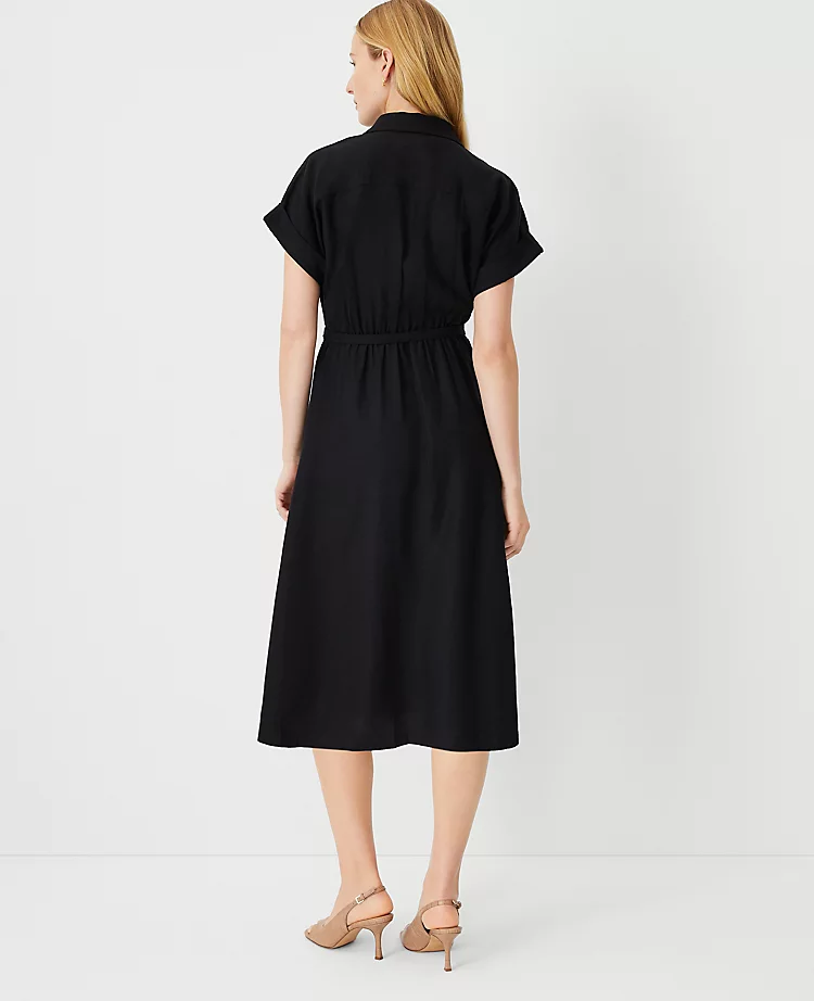 Petite Crossover Collared Midi Shirtdress Black 4 Petite Crossover Collared Midi Shirtdress Black - Image 2