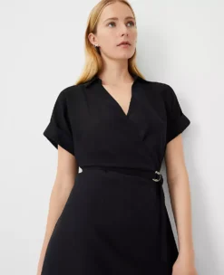 Petite Crossover Collared Midi Shirtdress Black 7 Petite Crossover Collared Midi Shirtdress Black -Anntaylor Shop 835412 2222 ALT2