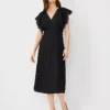 Petite Embroidered V-Neck Midi Dress Black -Anntaylor Shop 835510 2222