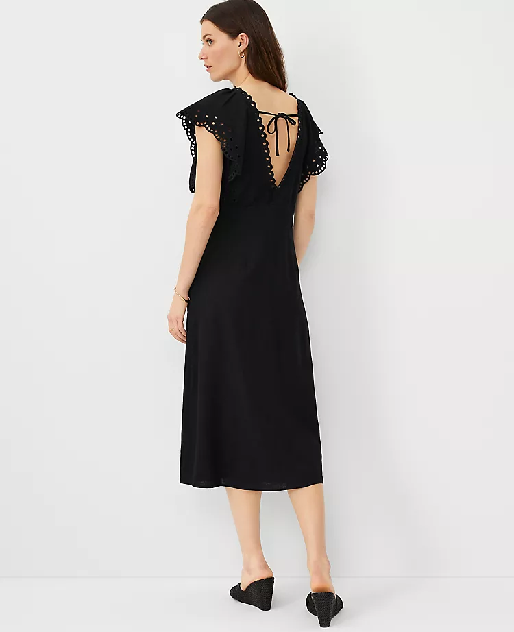 Petite Embroidered V-Neck Midi Dress Black 4 Petite Embroidered V-Neck Midi Dress Black - Image 2