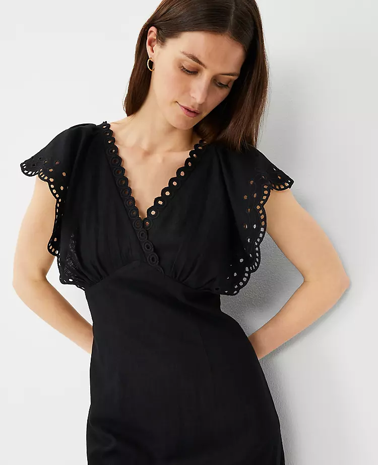 Petite Embroidered V-Neck Midi Dress Black 5 Petite Embroidered V-Neck Midi Dress Black - Image 3