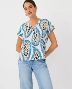 Petite Floral Mixed Media Pleat Front Top White