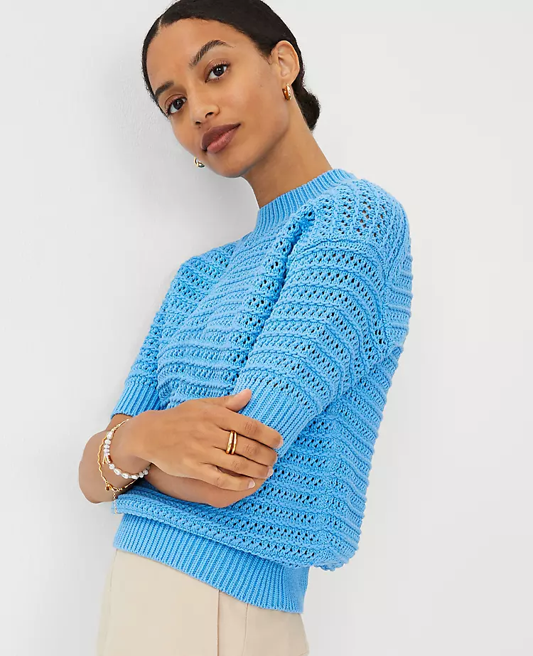 Petite Stitchy Sweater Cerulean Blue 5 Petite Stitchy Sweater Cerulean Blue - Image 3