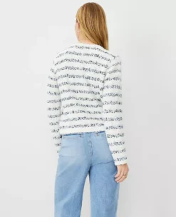 Petite Tweedy V-Neck Sweater Jacket White Multi -Anntaylor Shop 835814 9056 ALT1