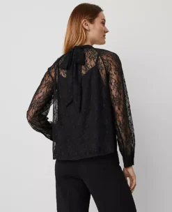Lace Mock Neck Blouse Black -Anntaylor Shop 836067 2222 ALT1