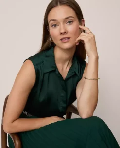 Shirred Yoke Sleeveless Shirt Pine Grove -Anntaylor Shop 836150 8481 ALT2