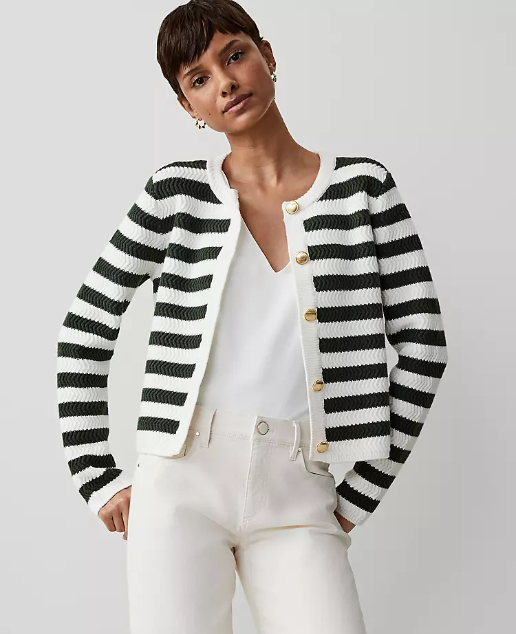 Petite Striped Stitched Jacket Green/White Stripe 3 Petite Striped Stitched Jacket Green/White Stripe