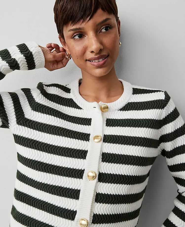 Petite Striped Stitched Jacket Green/White Stripe 5 Petite Striped Stitched Jacket Green/White Stripe - Image 3