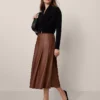 Faux Leather Pleated Midi Skirt Midnight Mahogany