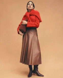 Faux Leather Pleated Midi Skirt Midnight Mahogany -Anntaylor Shop 836566 0046 MKTG2