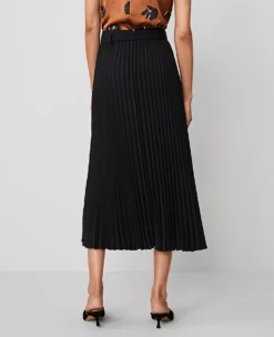 Petite Belted Pleated Midi Skirt Black -Anntaylor Shop 836703 2222 ALT1