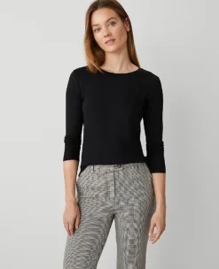 Petite Long Sleeve Crew Neck Top Black