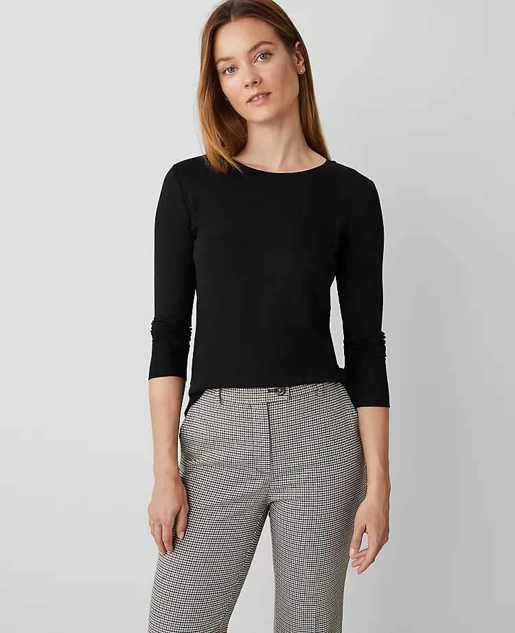 Petite Long Sleeve Crew Neck Top Black 3 Petite Long Sleeve Crew Neck Top Black