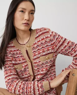 Tweed Stitch Cardigan Orange Multi 7 Tweed Stitch Cardigan Orange Multi -Anntaylor Shop 836864 0633 ALT2