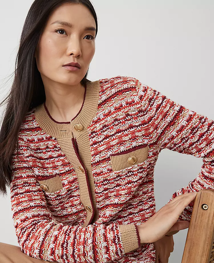 Tweed Stitch Cardigan Orange Multi 5 Tweed Stitch Cardigan Orange Multi - Image 3