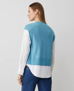 Petite Mixed Media Sweater Pristine Aqua 6 Petite Mixed Media Sweater Pristine Aqua -Anntaylor Shop 837034 2925 ALT1