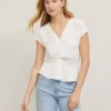 Knotted V-Neck Top Winter White -Anntaylor Shop 837338 9192