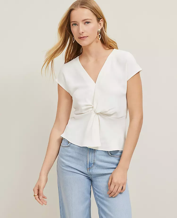 Knotted V-Neck Top Winter White 3 Knotted V-Neck Top Winter White