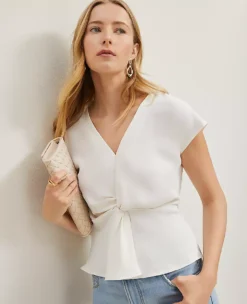 Knotted V-Neck Top Winter White 7 Knotted V-Neck Top Winter White -Anntaylor Shop 837338 9192 ALT2