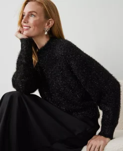 Petite Tinsel Wedge Sweater Black -Anntaylor Shop 837506 2222 ALT2