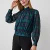 Petite Tartan Shirred Mock Neck Popover Rainforest 1 Petite Tartan Shirred Mock Neck Popover Rainforest -Anntaylor Shop 837636 514406