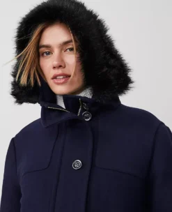 Weekend Collection Faux Fur Trim Duffle Coat Night Sky -Anntaylor Shop 837650 1362 ALT2