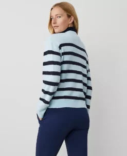 Petite Weekend Collection Striped V-Neck Cardigan Light Blue Multi -Anntaylor Shop 837707 018733 ALT1
