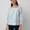 Petite Striped Puff Sleeve Blouse Gulf Blue 1 Petite Striped Puff Sleeve Blouse Gulf Blue -Anntaylor Shop 837728 514288