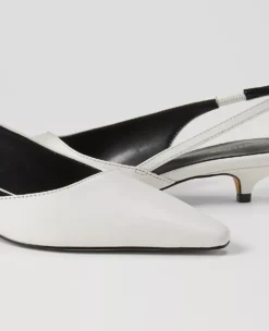 Asymmetrical Leather Slingback Kitten Heel Pumps Winter White -Anntaylor Shop 837740 9192 ALT1