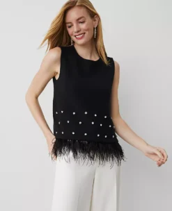 Petite Feather Embellished Shell Black